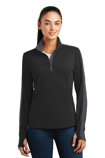 Sport-Tek &#174;  Ladies Sport-Wick &#174;  Textured Colorblock 1/4-Zip Pullover. LST861